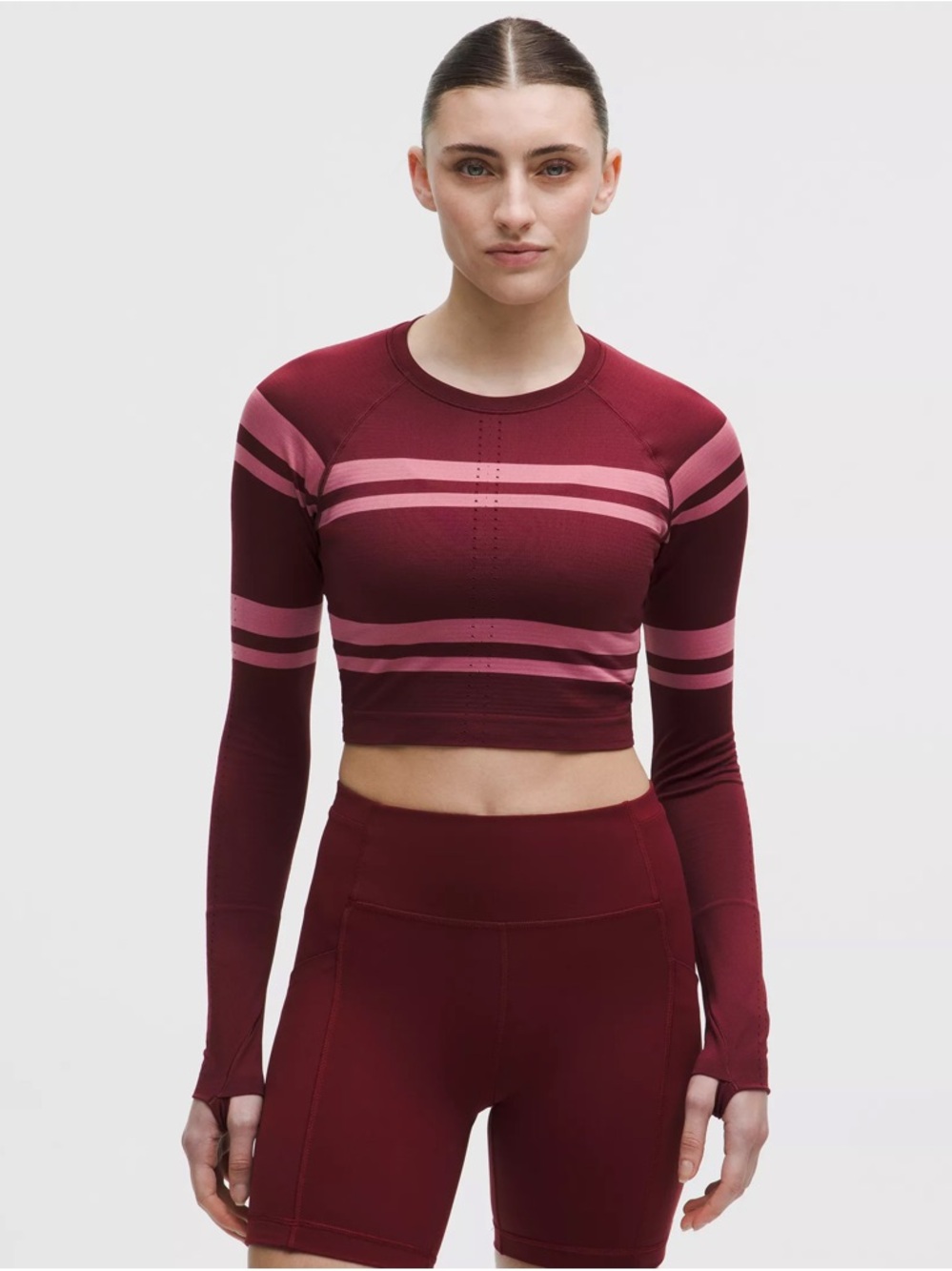 Lululemon Swiftly Tech Cropped Long-Sleeve Shirt 2.0 *Stripe
